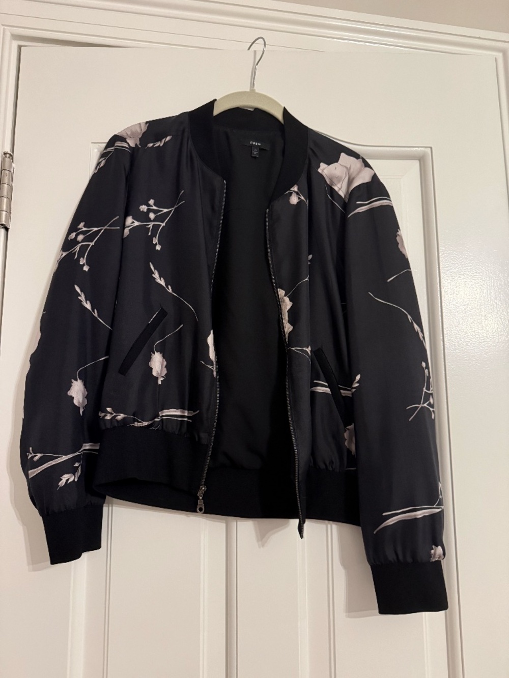 Drew Black Floral Silk Bomber Jacket
